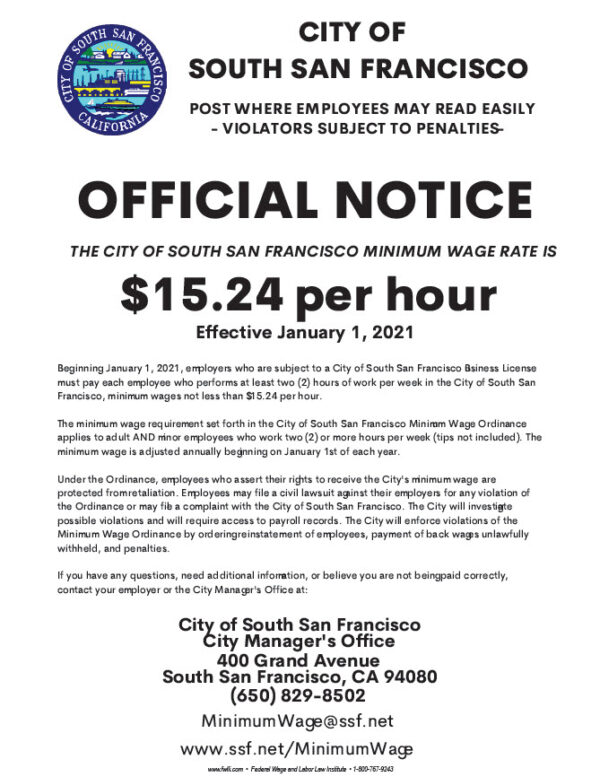 California South San Francisco Minimum Wage Federal Wage